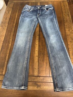 Grace Blue Flare Jeans with Embroidered Pockets